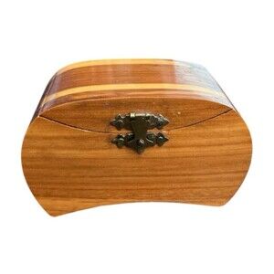 Vintage Cedar Trinket Box Curved Lid Handmade Russian Artisan 4 x 2-1/4 x 2-1/4"
